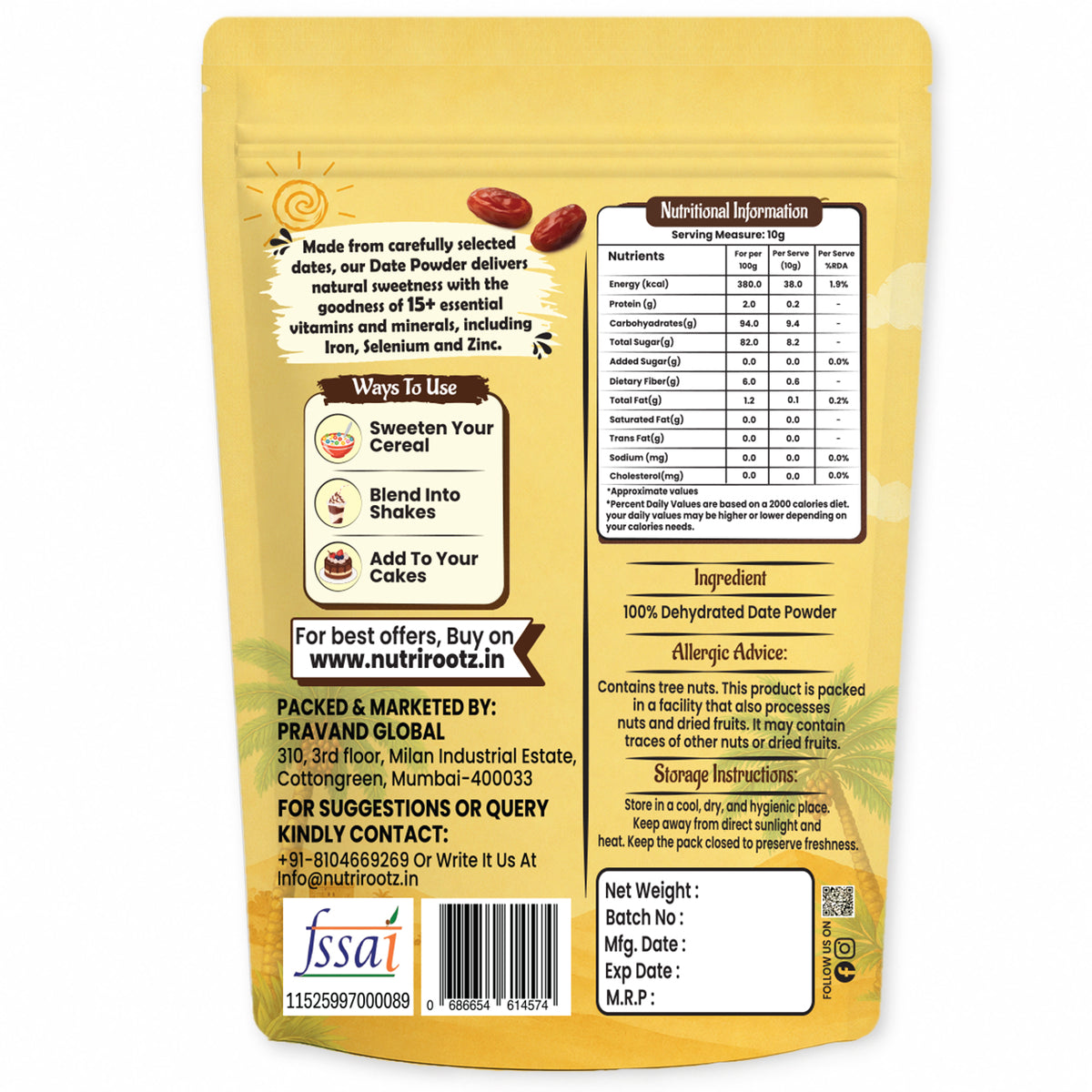 Date Powder - 300g | Dry Dates Powder | Kharik / Khajur Powder | 100% Dried Dates | No Added Sugar