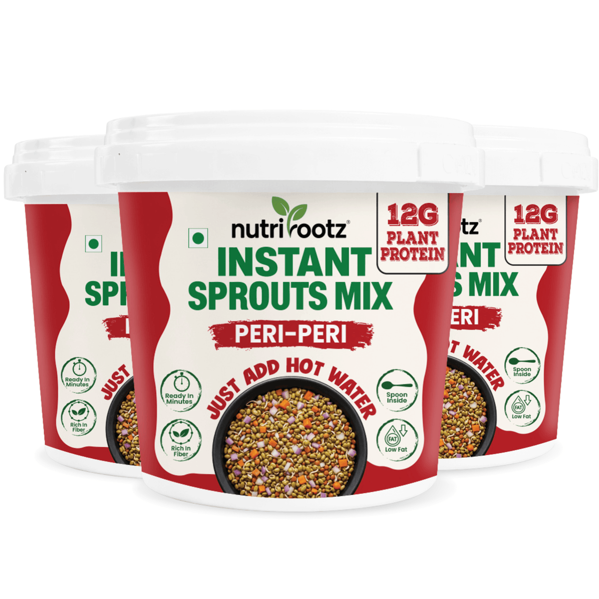 Nutrirootz Instant Sprouts Mix Peri Peri | 12g Plant Protein | Ready to Eat Healthy Snack | 50g