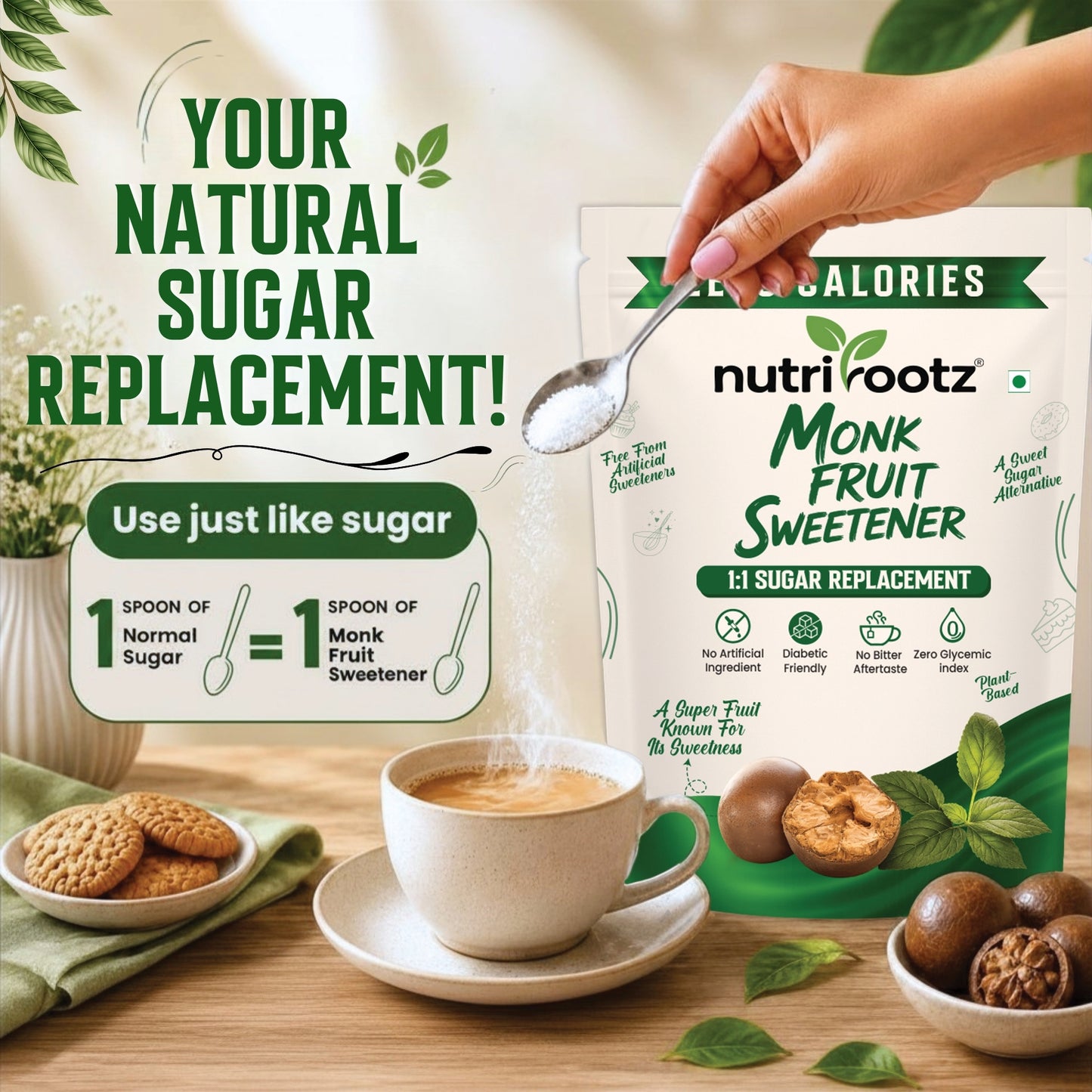Monk Fruit Sweetener with Erythritol - 200g | Zero Calorie, Keto-Friendly