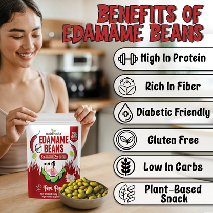 Nutrirootz Roasted Edamame Beans - Peri Peri Flavor | 25g Protein | 60g Pack | High Protein Snack