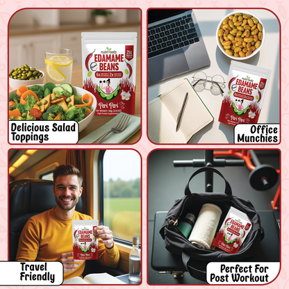 Nutrirootz Roasted Edamame Beans - Peri Peri Flavor | 25g Protein | 60g Pack | High Protein Snack
