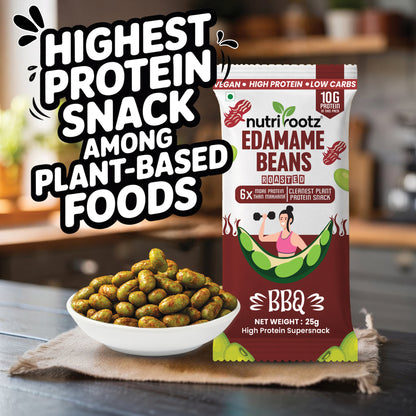 Nutrirootz Roasted Edamame Beans BBQ | 10g Protein per pack 25g | High Protein Snack | Keto, Vegan & Gluten Free