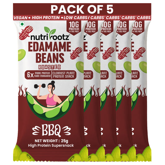 Nutrirootz Roasted Edamame Beans BBQ | 10g Protein per pack 25g | Pack of 5 & 10 | | High Protein Snack | Keto, Vegan & Gluten Free