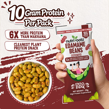 Nutrirootz Roasted Edamame Beans BBQ | 10g Protein per pack 25g | High Protein Snack | Keto, Vegan & Gluten Free