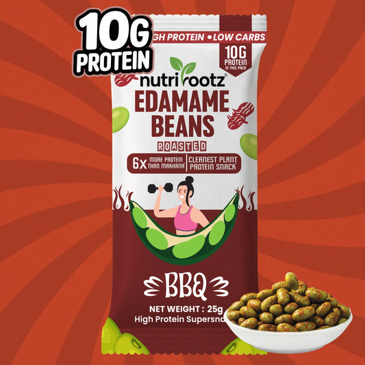 Nutrirootz Roasted Edamame Beans BBQ | 10g Protein per pack 25g | High Protein Snack | Keto, Vegan & Gluten Free