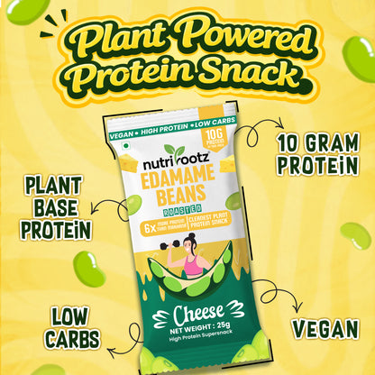 Nutrirootz Roasted Edamame Beans Cheese | 10g Protein per pack 25g | Pack of 5 & 10 | High Protein Snack | Keto, Vegan & Gluten Free