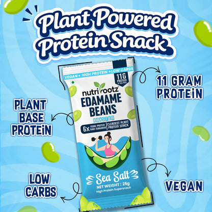 Nutrirootz Roasted Edamame Beans Sea Salt | 11g Protein per pack 25g | Pack of 5 & 10 | High Protein Snack | Keto, Vegan & Gluten Free