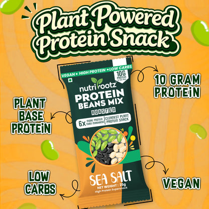 Nutrirootz Protein Beans Mix - Sea Salt | 10g Protein per pack 25g | Pack of 5 & 10 | High Protein Super Snack | Keto Friendly | Gluten Free | Rich in Fiber & Omega-3