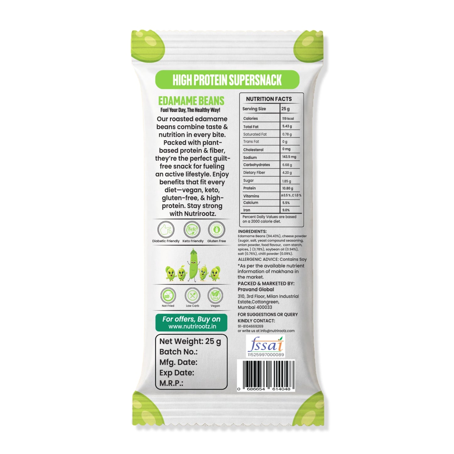 Nutrirootz Roasted Edamame Beans Cheese | 10g Protein per pack 25g | Pack of 5 & 10 | High Protein Snack | Keto, Vegan & Gluten Free