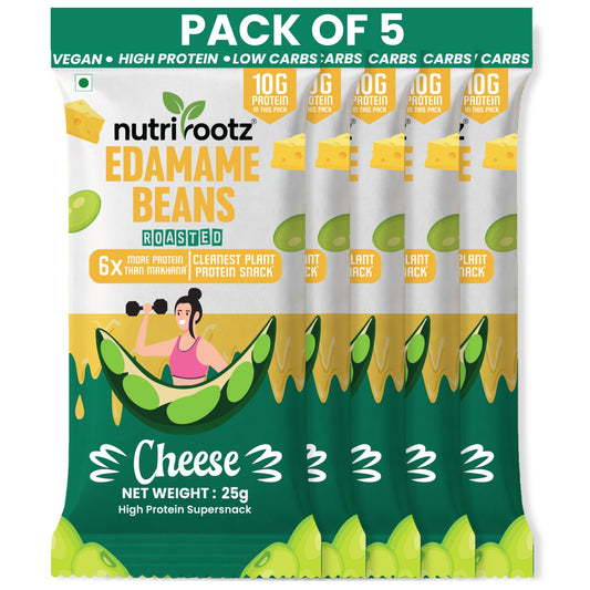Nutrirootz Roasted Edamame Beans Cheese | 10g Protein per pack 25g | Pack of 5 & 10 | High Protein Snack | Keto, Vegan & Gluten Free