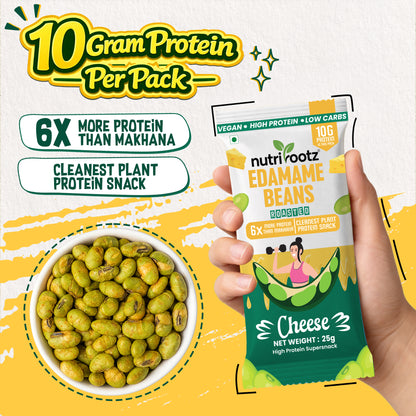 Nutrirootz Roasted Edamame Beans Cheese | 10g Protein per pack 25g | Pack of 5 & 10 | High Protein Snack | Keto, Vegan & Gluten Free