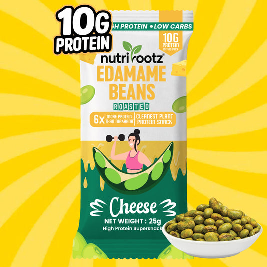 Nutrirootz Roasted Edamame Beans Cheese | 10g Protein per pack 25g | Pack of 5 & 10 | High Protein Snack | Keto, Vegan & Gluten Free