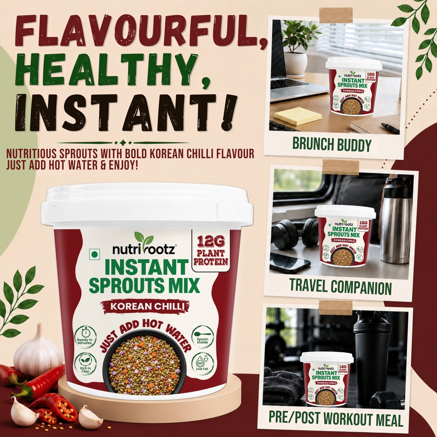 Instant Sprouts Mix Korean Chilli | High Protein Snack | Nutrirootz