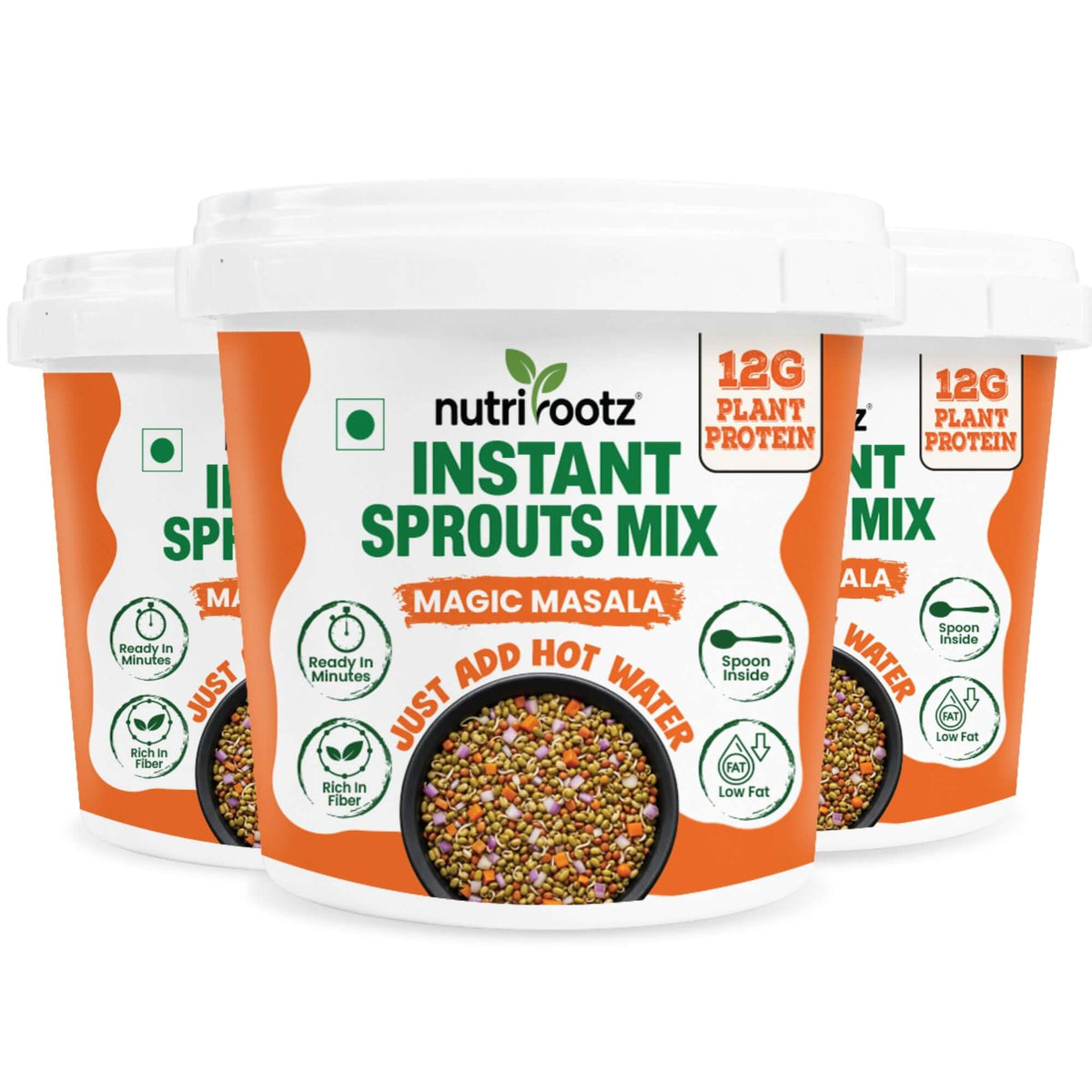 Nutrirootz Instant Sprouts Mix Magic Masala | 12g Plant Protein | Ready to Eat Meal | Just Add Hot Water | 50g