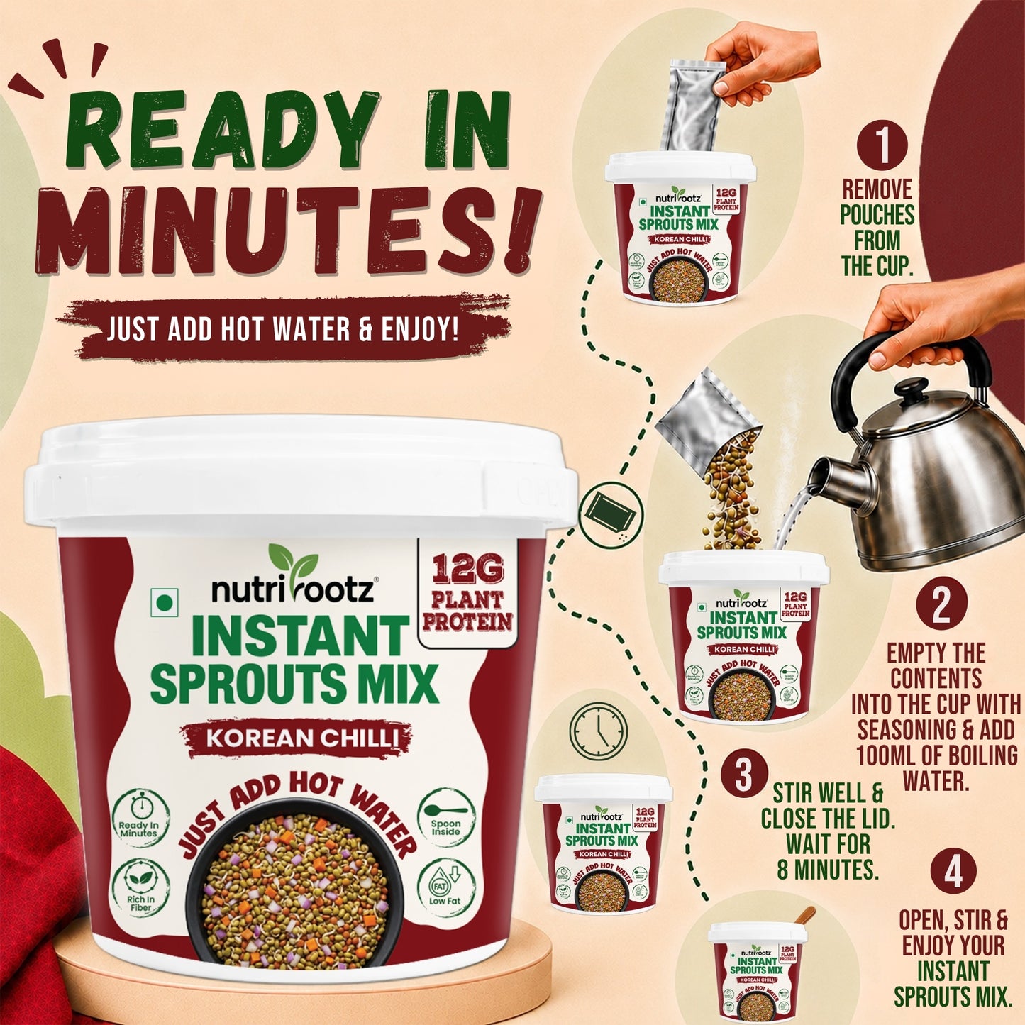 Instant Sprouts Mix Korean Chilli | High Protein Snack | Nutrirootz