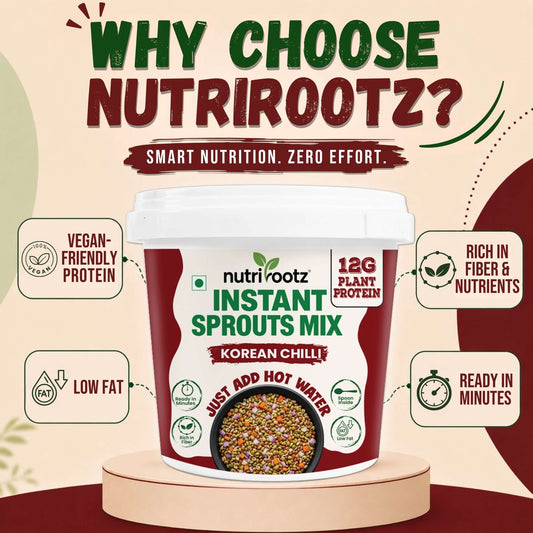 Nutrirootz Instant Sprouts Mix Korean Chilli | 12g Plant Protein | Ready To Eat Healthy Snack | 50g