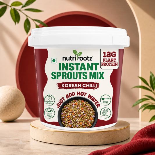 Nutrirootz Instant Sprouts Mix Korean Chilli | 12g Plant Protein | Ready To Eat Healthy Snack | 50g