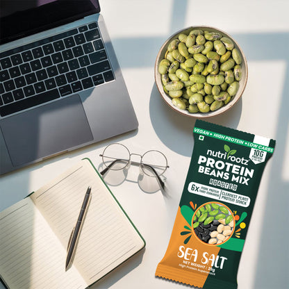 Nutrirootz Protein Beans Mix - Sea Salt | 10g Protein per pack 25g | Pack of 5 & 10 | High Protein Super Snack | Keto Friendly | Gluten Free | Rich in Fiber & Omega-3
