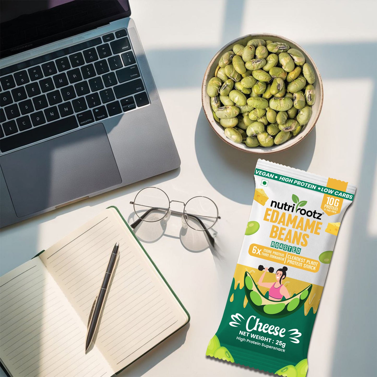 Nutrirootz Roasted Edamame Beans Cheese | 10g Protein per pack 25g | Pack of 5 & 10 | High Protein Snack | Keto, Vegan & Gluten Free