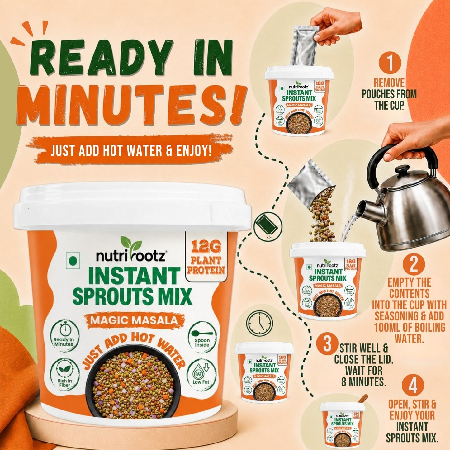 Instant Sprouts Mix Magic Masala | Ready to Eat Healthy Snack | Nutrirootz