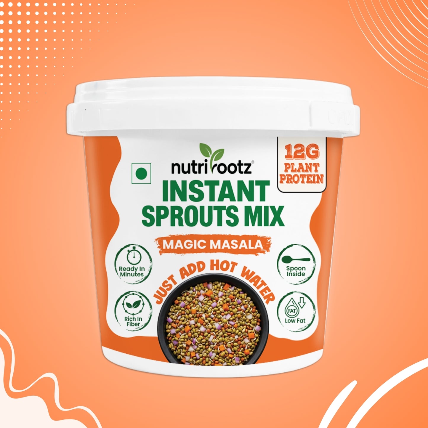 Nutrirootz Instant Sprouts Mix | 12g Protein Per Cup | Magic Masala, Korean Chilli & Peri Peri | High Protein Healthy Snack | Just Add Hot Water