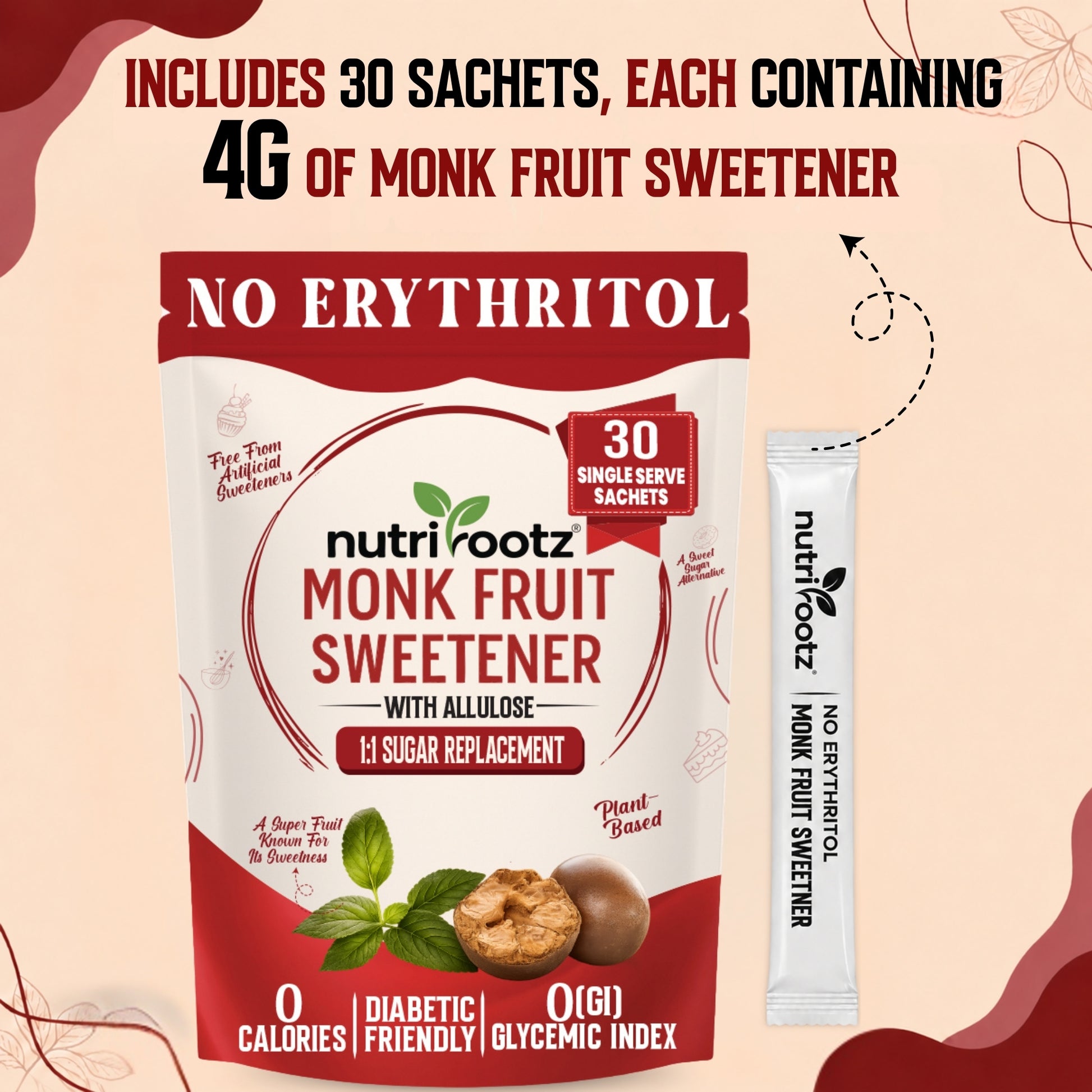 nutrirootz Monk Fruit Sweetener without erythritol 30 sachets