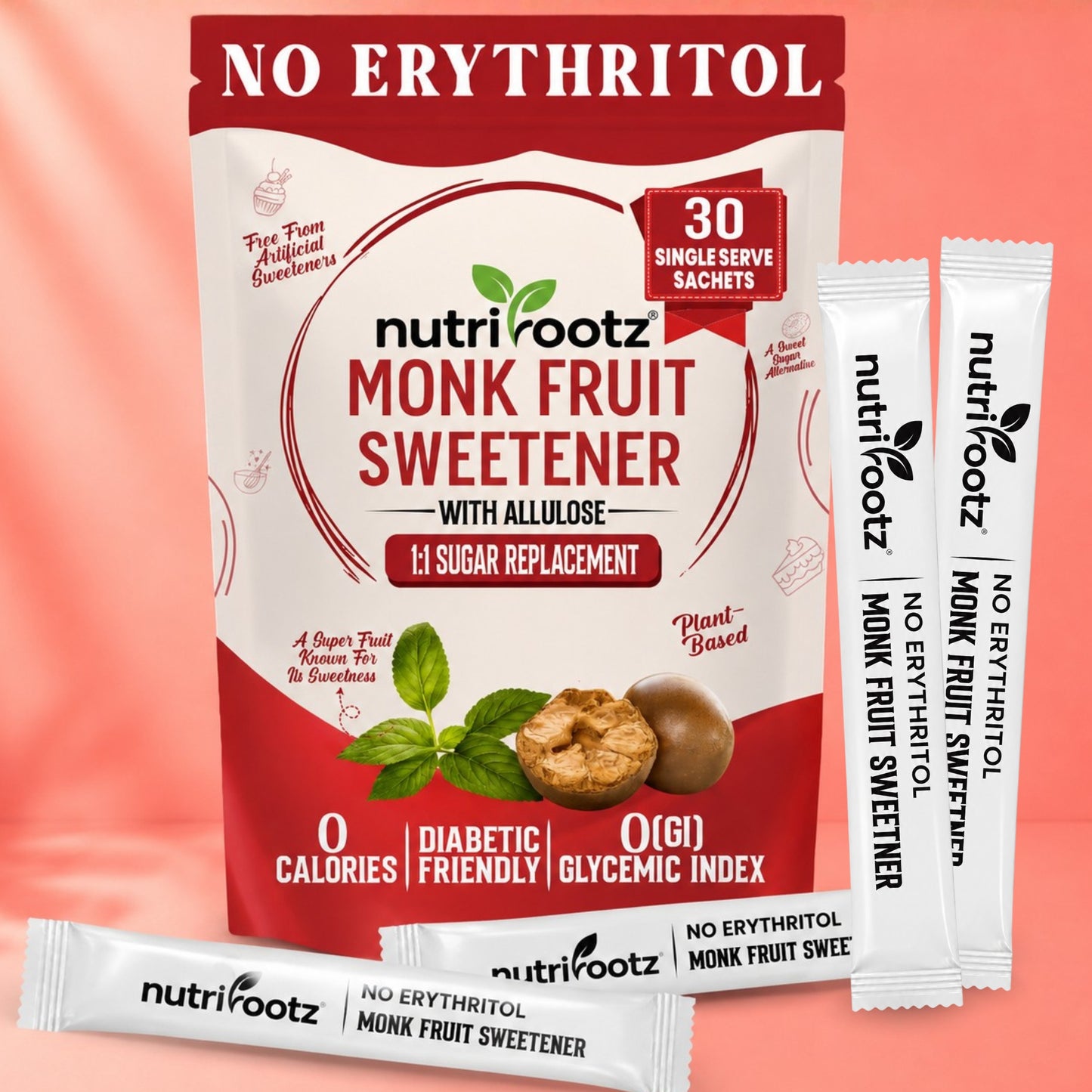 nutrirootz Monk Fruit Sweetener without erythritol sachets