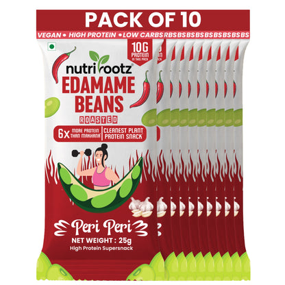 Nutrirootz Roasted Edamame Beans Peri Peri | 10g Protein per pack 25g | High Protein Snack | Keto, Vegan & Gluten Free