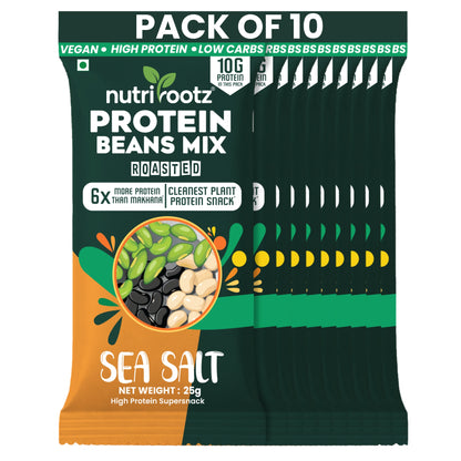Nutrirootz Protein Beans Mix - Sea Salt | 10g Protein per pack 25g | Pack of 5 & 10 | High Protein Super Snack | Keto Friendly | Gluten Free | Rich in Fiber & Omega-3
