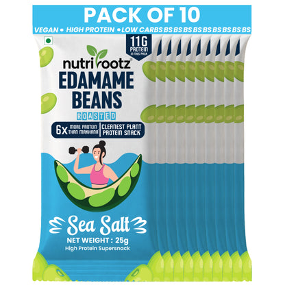 Nutrirootz Roasted Edamame Beans Sea Salt | 11g Protein per pack 25g | Pack of 5 & 10 | High Protein Snack | Keto, Vegan & Gluten Free
