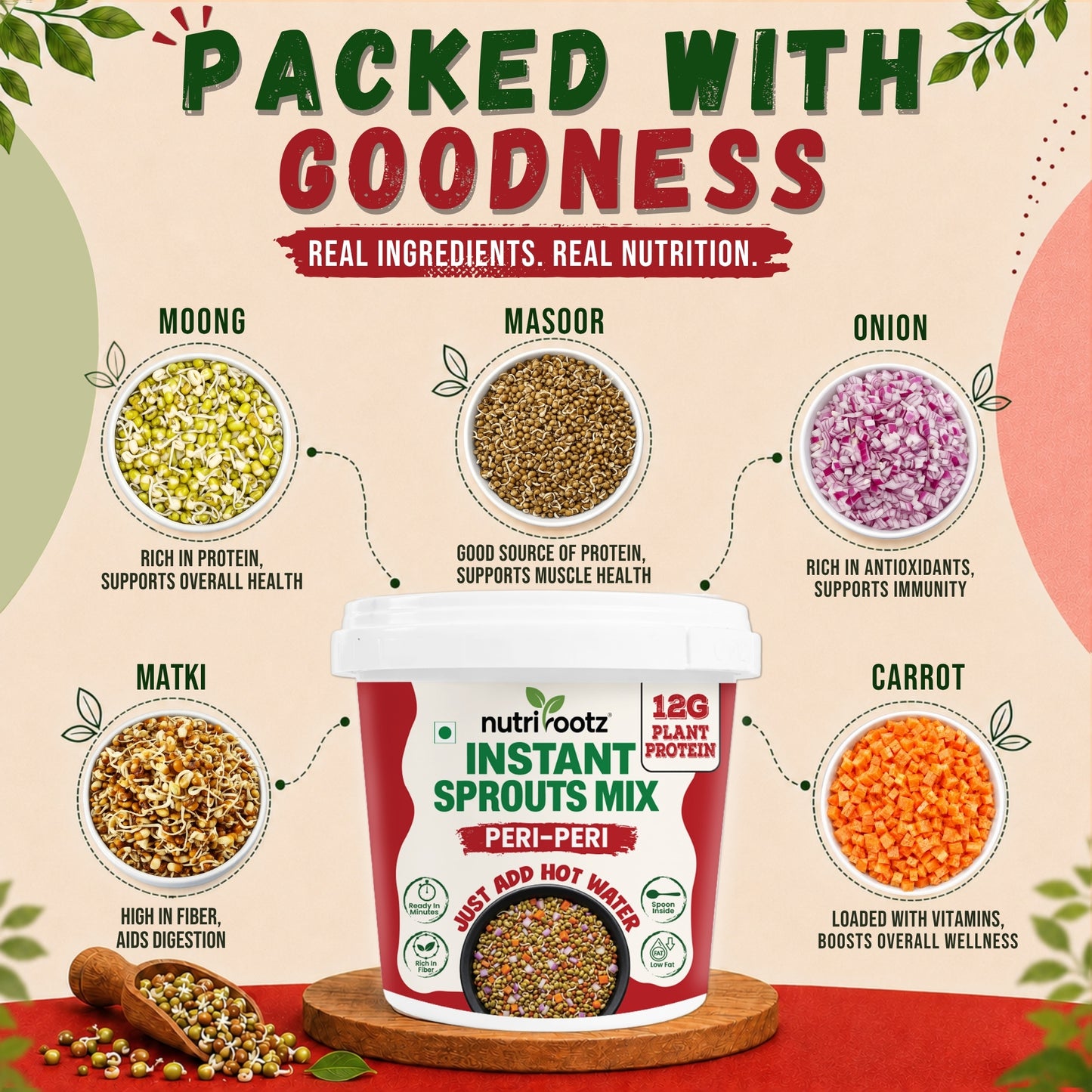 Instant Sprouts Mix Peri Peri | Ready to Eat Healthy Snack | Nutrirootz