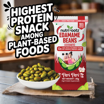 Nutrirootz Roasted Edamame Beans Peri Peri | 10g Protein per pack 25g | High Protein Snack | Keto, Vegan & Gluten Free