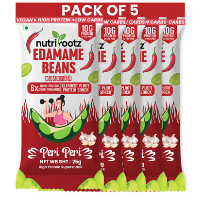 Nutrirootz Roasted Edamame Beans Peri Peri | 10g Protein per pack 25g | High Protein Snack | Keto, Vegan & Gluten Free