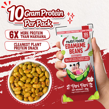 Nutrirootz Roasted Edamame Beans Peri Peri | 10g Protein per pack 25g | High Protein Snack | Keto, Vegan & Gluten Free