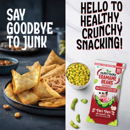 Nutrirootz Roasted Edamame Beans Peri Peri | 10g Protein per pack 25g | High Protein Snack | Keto, Vegan & Gluten Free