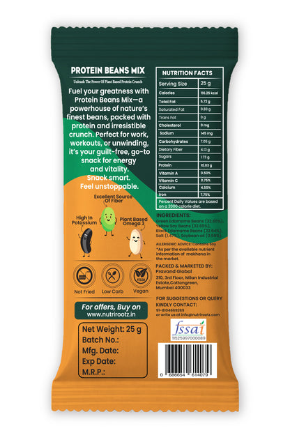 Nutrirootz Protein Beans Mix - Sea Salt | 10g Protein per pack 25g | Pack of 5 & 10 | High Protein Super Snack | Keto Friendly | Gluten Free | Rich in Fiber & Omega-3