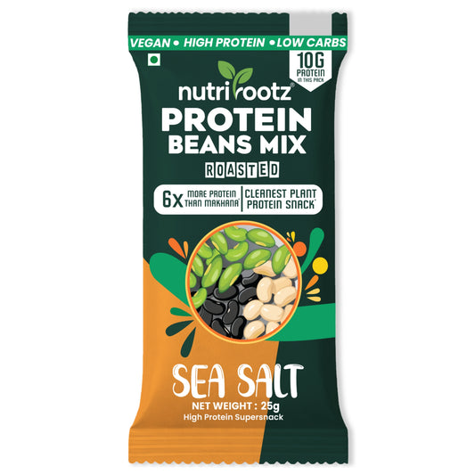 Nutrirootz Protein Beans Mix - Sea Salt | 10g Protein per pack 25g | High Protein Super Snack | Keto Friendly | Gluten Free | Rich in Fiber & Omega-3