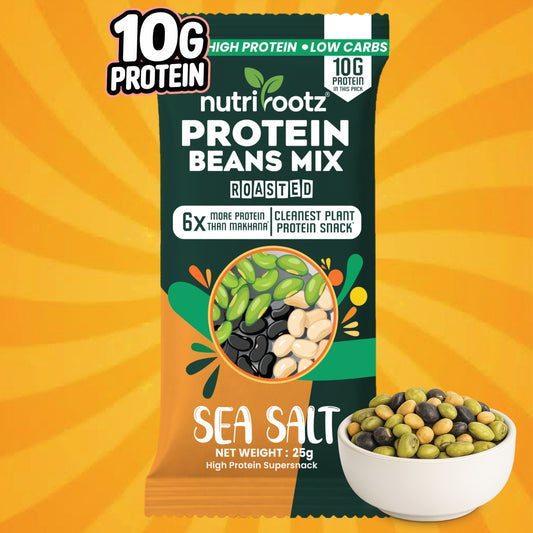 Protein Beans Mix - Sea Salt | 10g Protein per pack 25g | Pack of 10 | High Protein Super Snack | Keto Friendly | Gluten Free | Rich in Fiber & Omega-3 | Nutrirootz