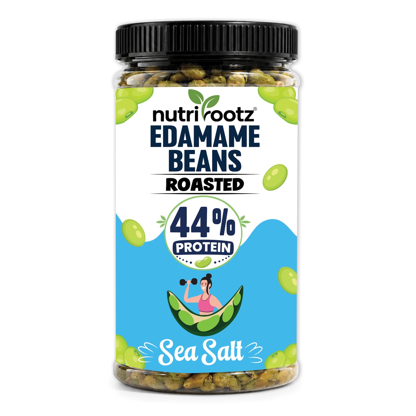 Nutrirootz Roasted Edamame Beans - Sea Salt Flavor | High Protein Snack | 400g