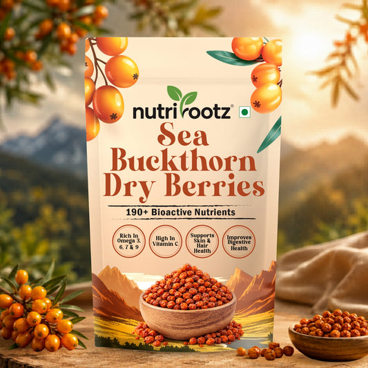 Nutrirootz Dried Sea Buckthorn Berries - Omega 3, 6, 7 & 9 Superfood for Skin, Gut & Immunity - 100g