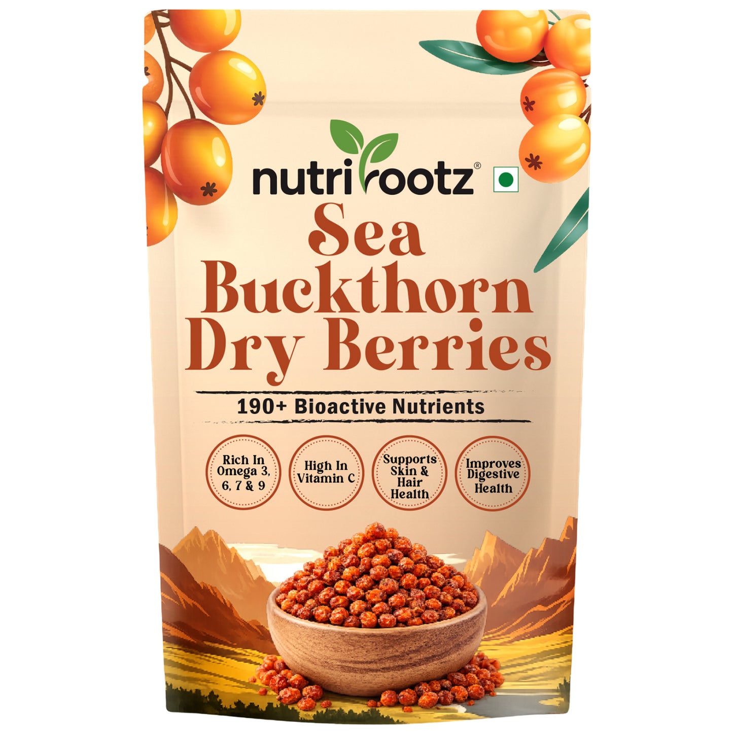 Nutrirootz Sea Buckthorn Berries (Dried Seabuckthorn) - 100gms