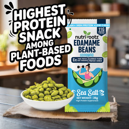 Nutrirootz Roasted Edamame Beans Sea Salt | 11g Protein per pack 25g | Pack of 5 & 10 | High Protein Snack | Keto, Vegan & Gluten Free