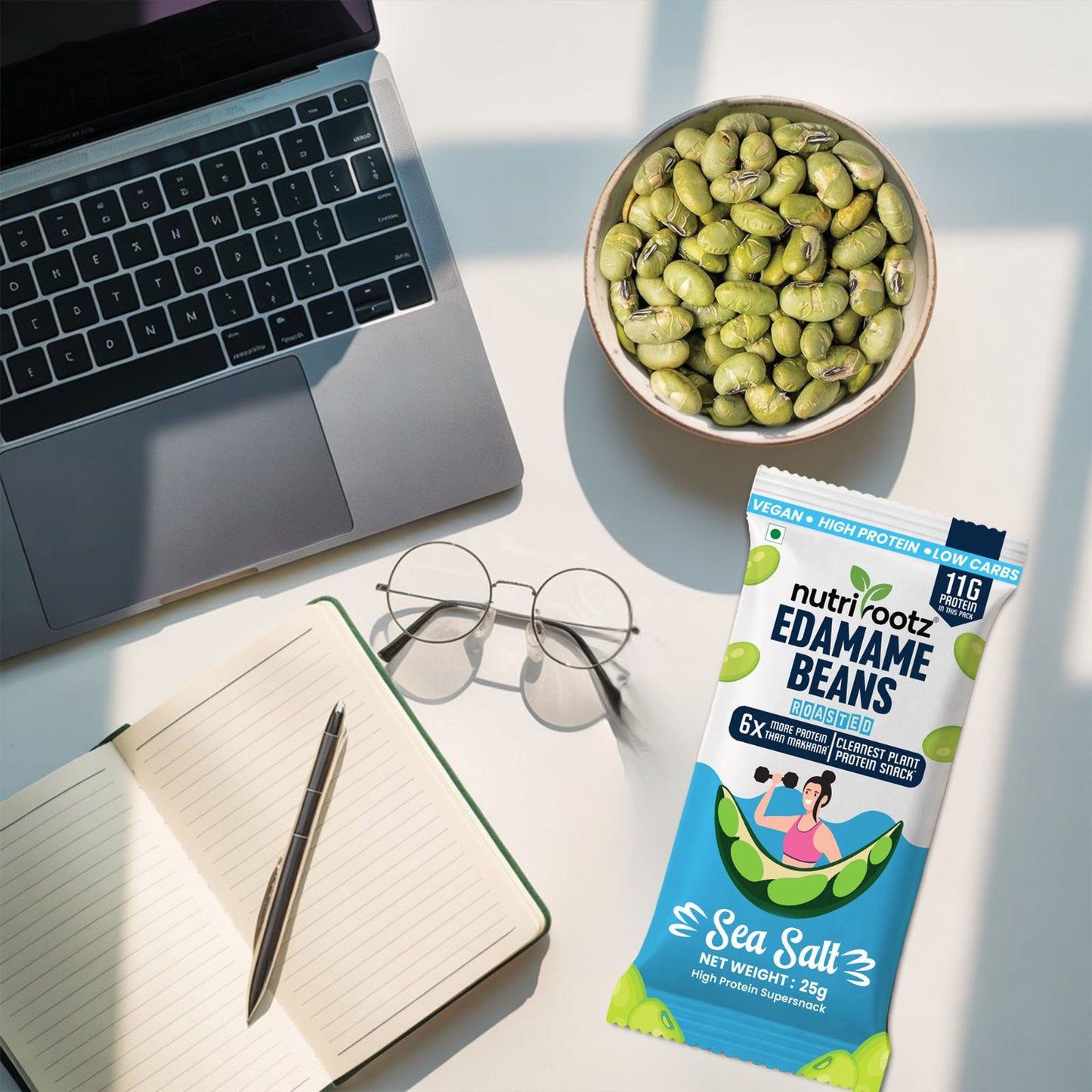 Nutrirootz Roasted Edamame Beans Sea Salt | 11g Protein per pack 25g | Pack of 5 & 10 | High Protein Snack | Keto, Vegan & Gluten Free