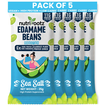 Nutrirootz Roasted Edamame Beans Sea Salt | 11g Protein per pack 25g | Pack of 5 & 10 | High Protein Snack | Keto, Vegan & Gluten Free