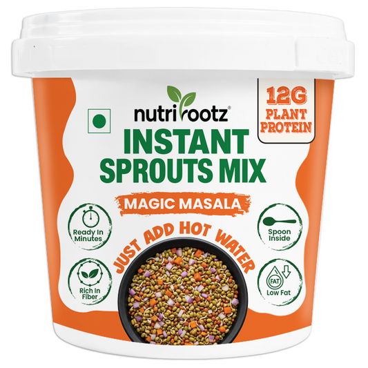 Nutrirootz Instant Sprouts Mix | 12g Protein Per Cup | Korean Chilli, Peri Peri & Magic Masala | High Protein Healthy Snack | Just Add Hot Water