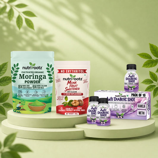 Nutrirootz Sugar Free Lifestyle Kit | Monk Fruit Sweetener Without Erythritol, Moringa & Anti Diabetic Shot