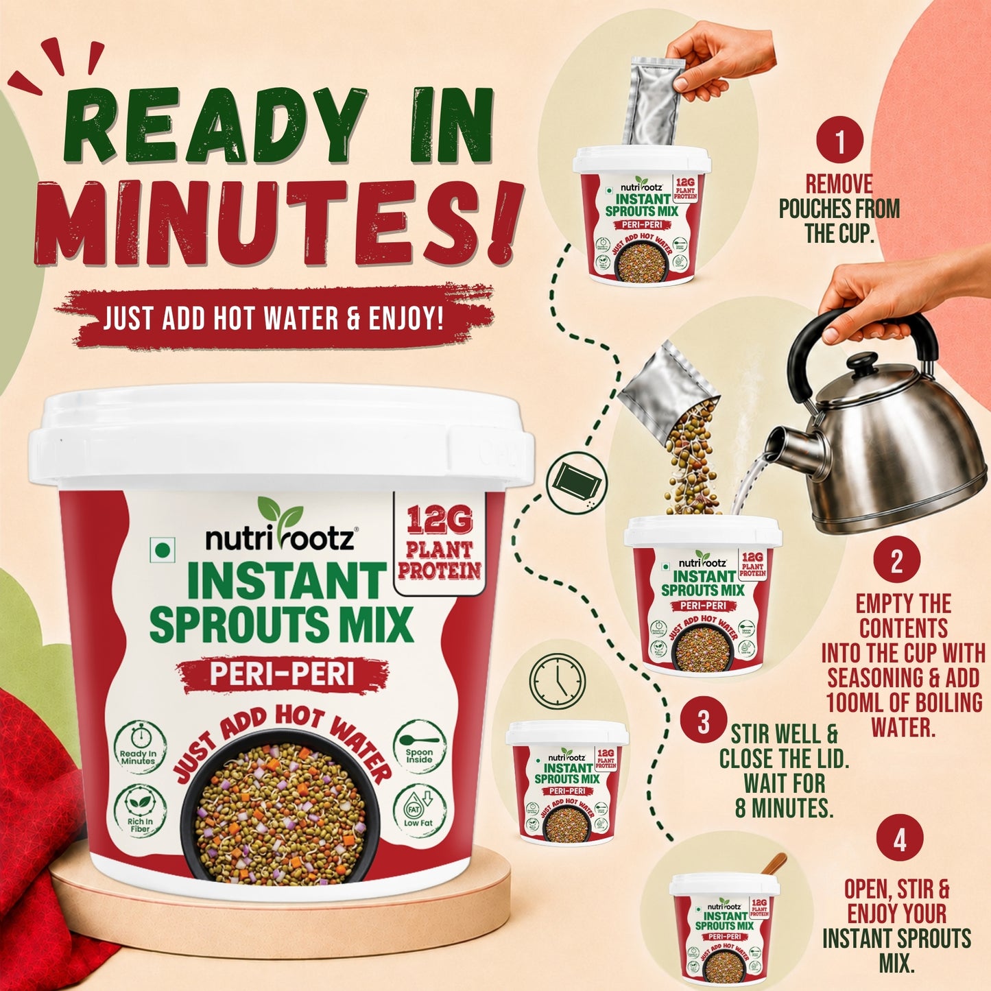 Instant Sprouts Mix Peri Peri | Ready to Eat Healthy Snack | Nutrirootz