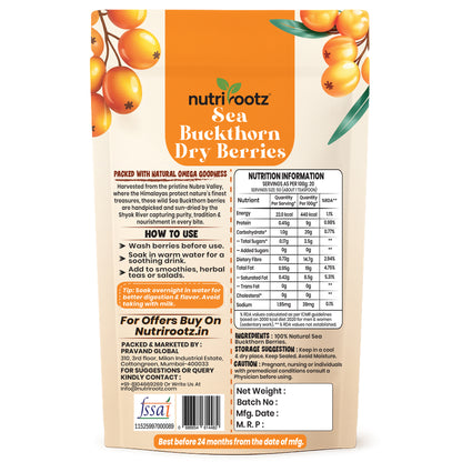Nutrirootz Sea Buckthorn Berries (Dried Seabuckthorn) - 100gms