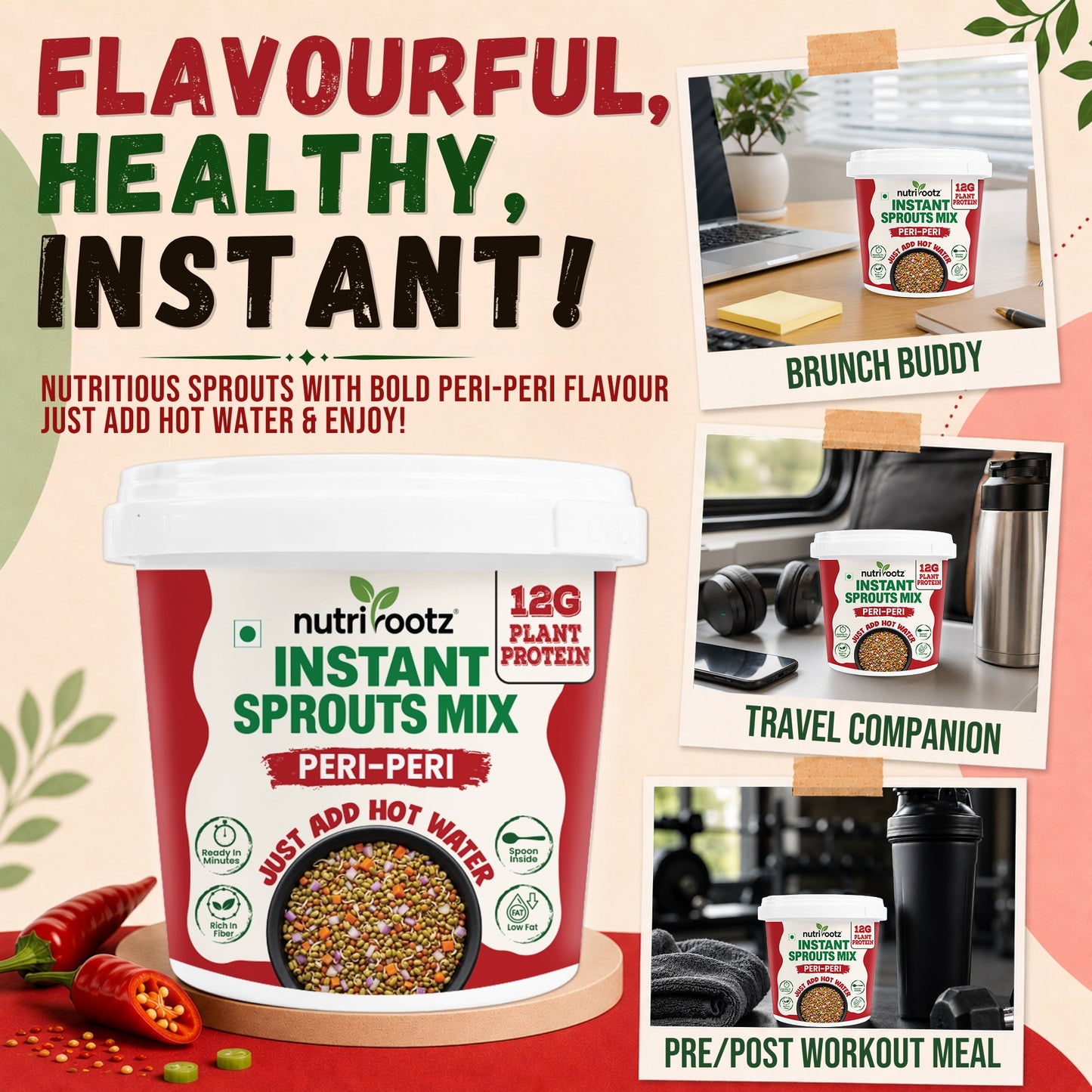 Instant Sprouts Mix Peri Peri | Ready to Eat Healthy Snack | Nutrirootz